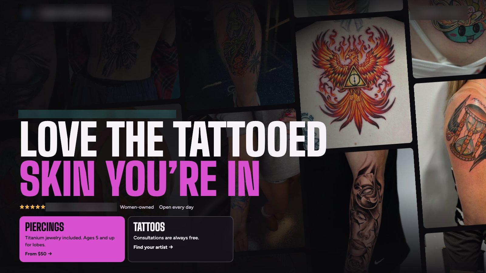 The site we built for a tattoo and piercing studio
